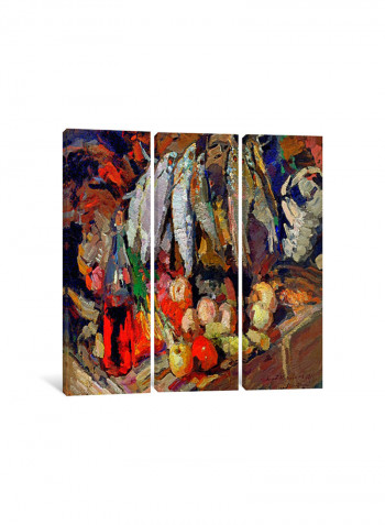 3-Piece Canvas Print Fishes, Wine, Fruit Wall Art Multicolour 100 x 100 x 3.5centimeter