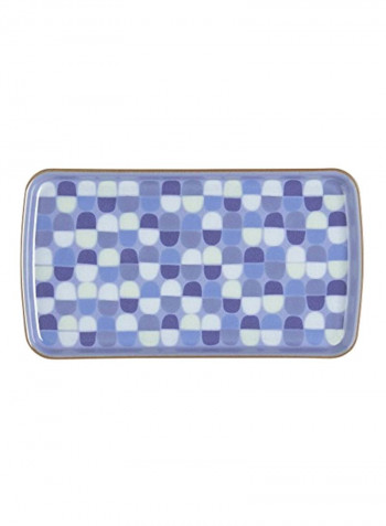 Stoneware Fountain Accent Rectangular Plate White/Blue