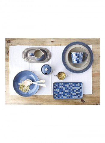 Stoneware Fountain Accent Rectangular Plate White/Blue