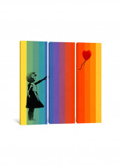 3-Piece Banksy Girl With Balloon Rainbow Bars Canvas Painting Set Multicolour 100x100x3.5centimeter