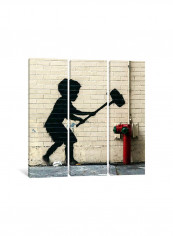 3-Piece Banksy Hammer Boy Square Canvas Painting Set Multicolour 100x100x3.5centimeter