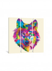 3-Piece Origami Wolf Canvas Painting Set Multicolour 100x100x3.5centimeter