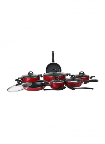 16-Piece Aluminium Cookware Set Red/Black