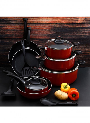16-Piece Aluminium Cookware Set Red/Black