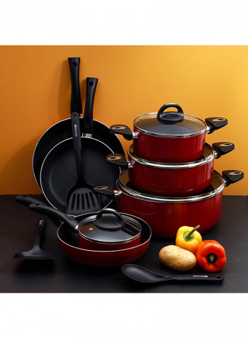 16-Piece Aluminium Cookware Set Red/Black