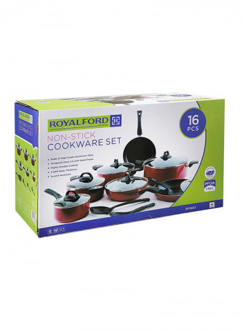 16-Piece Aluminium Cookware Set Red/Black