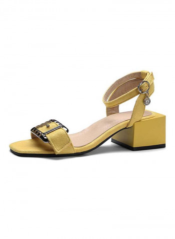 Leather Buckle Closure Casual Sandals Yellow
