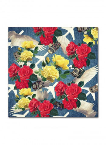Flowers And Wings Geans Canvas Wall Art Multicolour 18 x 18inch