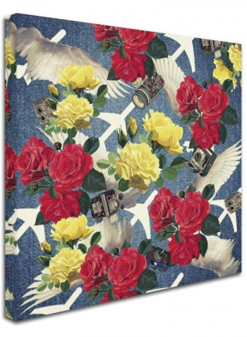 Flowers And Wings Geans Canvas Wall Art Multicolour 18 x 18inch