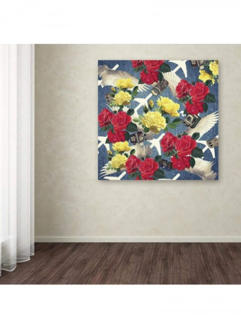 Flowers And Wings Geans Canvas Wall Art Multicolour 18 x 18inch