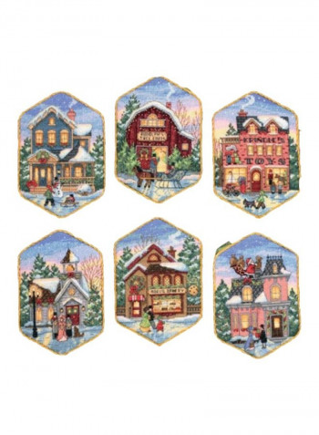 Christmas Village Ornaments Cross Stitch Embroidery Kit Blue/Brown/Pink