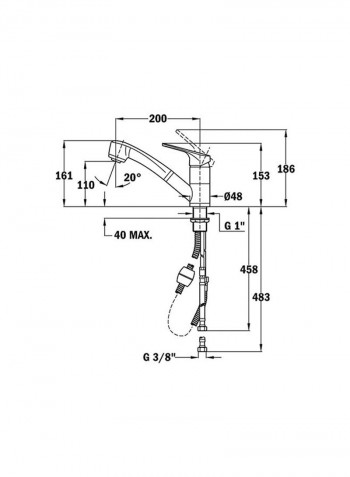 Kitchen Tap Mixer With Pullout Shower Chrome 1cm