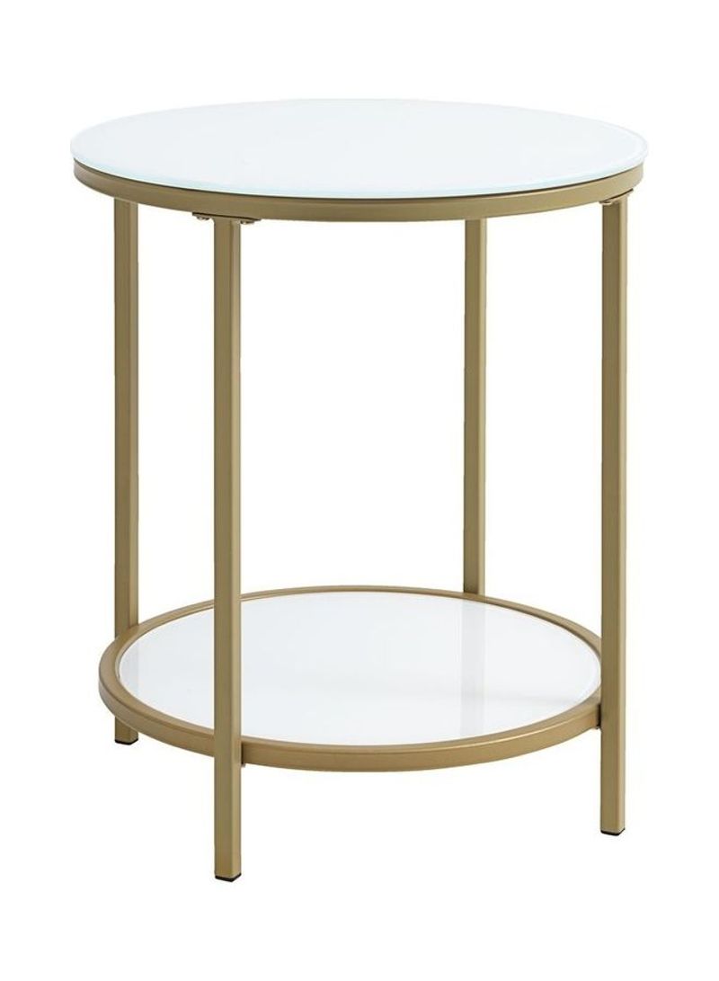 2-Tier Round Shape Corner Table White/Gold