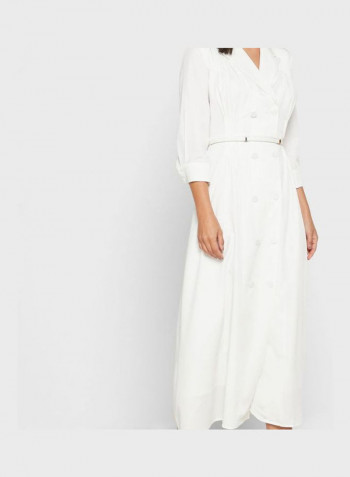 Double Breasted Belted  Dress White