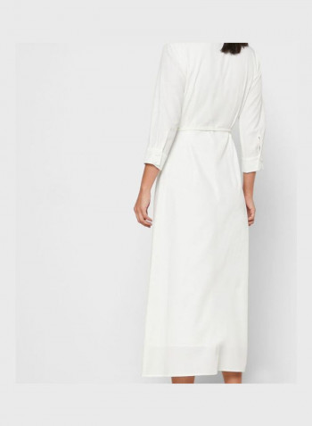 Double Breasted Belted  Dress White