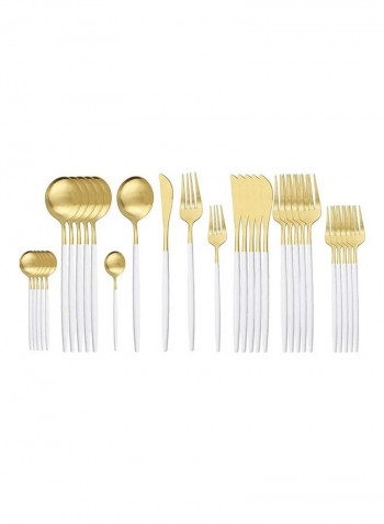 30-Piece Various Size Stainless Steel Cutlery Set Golden/White