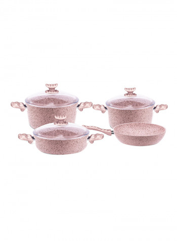 7-Piece Cookware Set Pink/Clear Casserole (20,24), Low Casserole (26), Frying Pan (26)cm