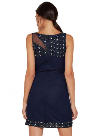 Floral Sequin Embellished Dress Blue