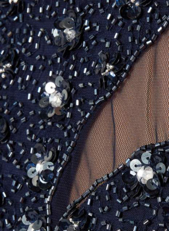 Floral Sequin Embellished Dress Blue