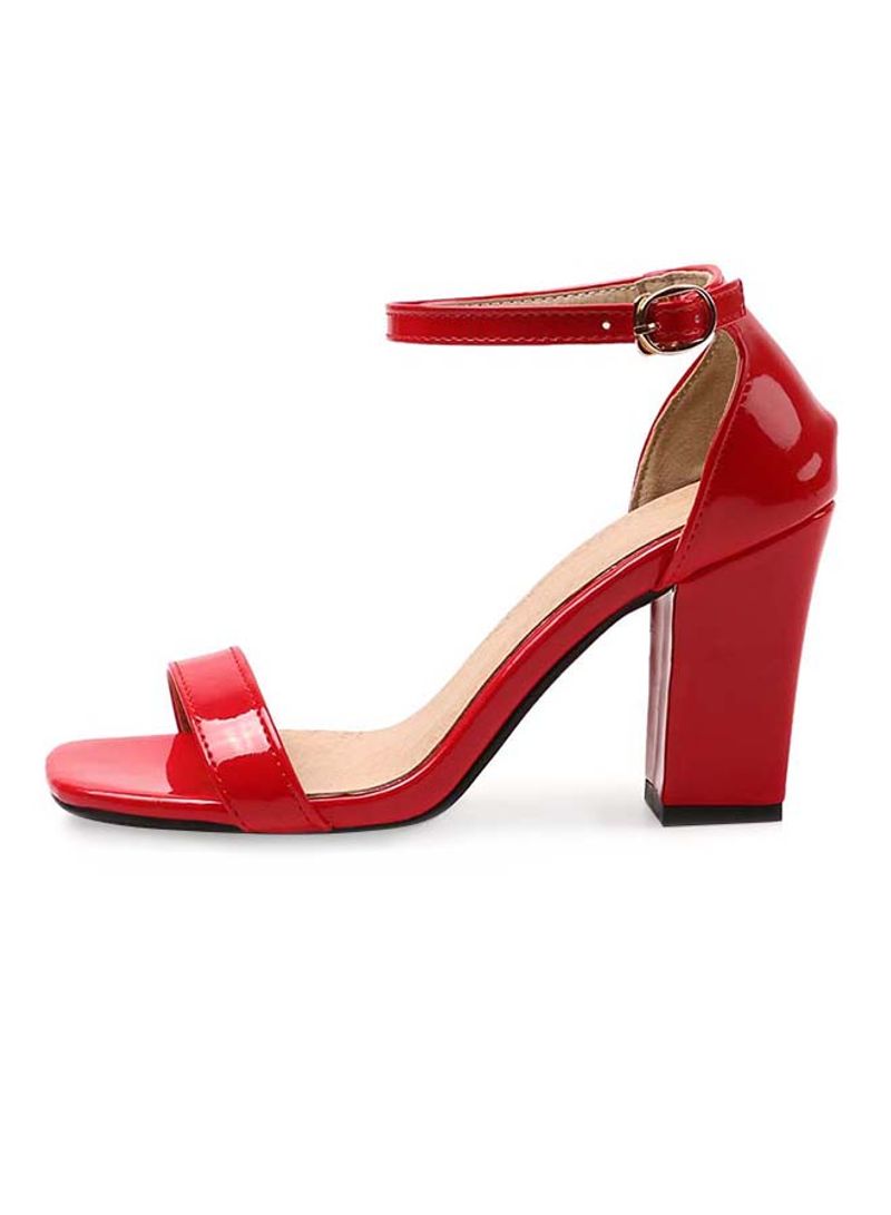 Leather Buckle Closure Casual Sandals Red