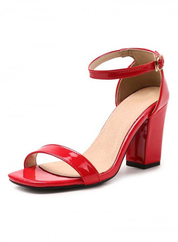 Leather Buckle Closure Casual Sandals Red