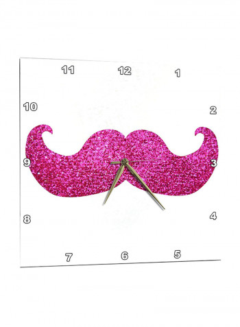 Hot Bling Mustache Printed Wall Clock Pink/White 13 x 13inch