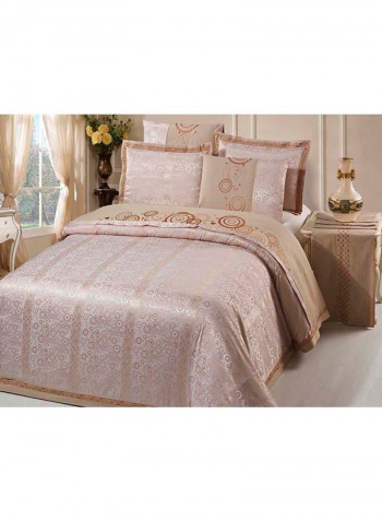 6-Piece Bedding Set With Jacquard Quilt Cover Cotton Silver/Brown King