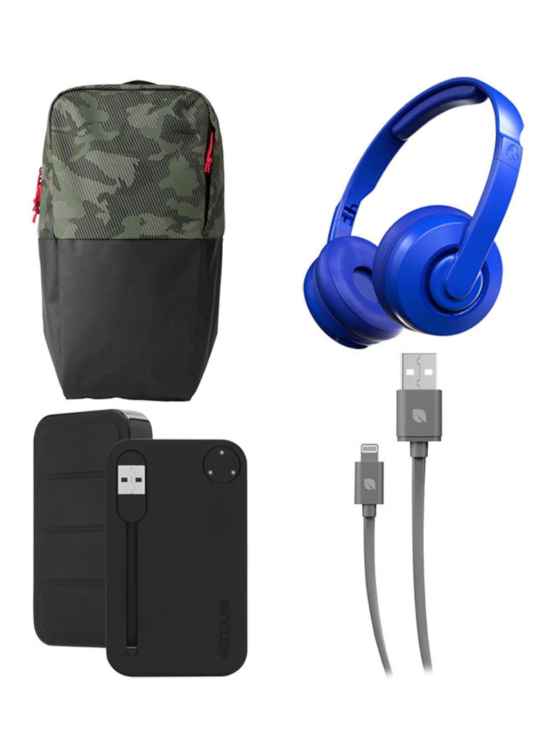 Back To School Bundle- Staple Backpack + Cassette Wireless On-Ear + Powerbank + Apple Charging Cable Multicolour