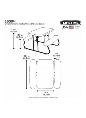 Foldable Picnic Table Beige/Black 101x95x53.4cm