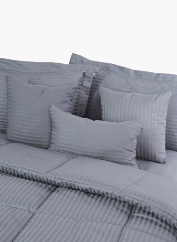 7-Piece Hamilton Striped Comforter Set Cotton Grey 240 x 220cm