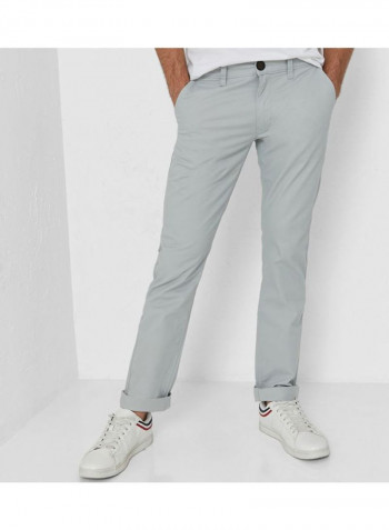 Slim Fit Slant Pocket Flat Front Pants Grey