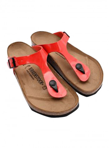 Buckled T-Strap Comfy Sandals Red