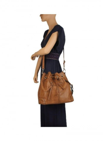 Synthetic Vegan Leather Crossbody Bag Brown