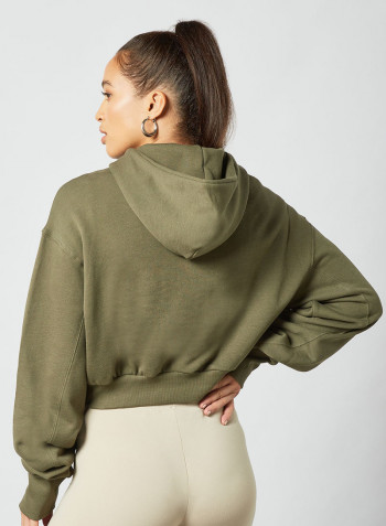 Classics Cropped Heavyweight Hoodie Army Green