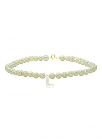 10K Gold L Letter Pearl Strand Bracelet