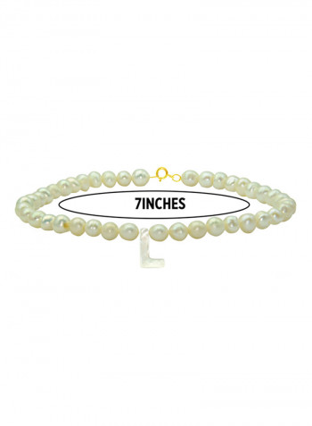10K Gold L Letter Pearl Strand Bracelet