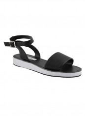 Felicia Ankle Strap Comfort Flat Sandals Black/White