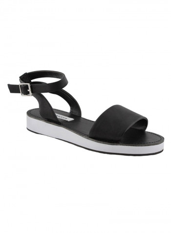 Felicia Ankle Strap Comfort Flat Sandals Black/White