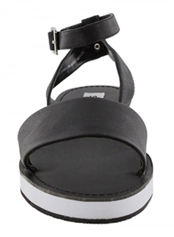 Felicia Ankle Strap Comfort Flat Sandals Black/White