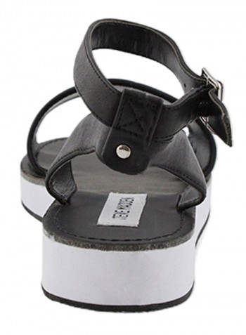 Felicia Ankle Strap Comfort Flat Sandals Black/White