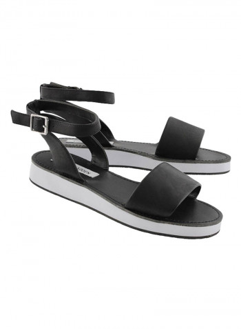 Felicia Ankle Strap Comfort Flat Sandals Black/White