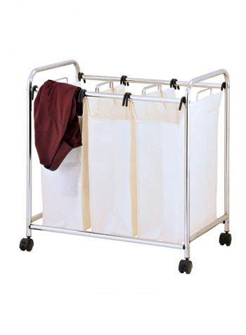 Rolling Triple Laundry Sorter Bin multicolour 76.5x45.5x80cm