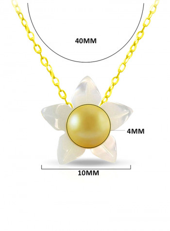 18 Karat Solid Yellow Gold 10 mm Mother Of Pearl Flower Shape With 4 mm Pearl Pendant Necklace