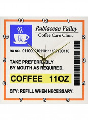 Coffee Prescription Caffeine Joke Medicine Wall Clock Multicolour 13x13inch