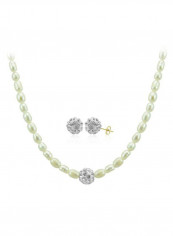 18 Karat Crystal Balls & Pearls Strand Necklace And Earrings Set
