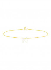 18 Karat Gold N Letter Mother Of Pearl Chain Bracelet