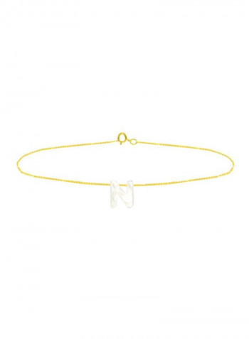 18 Karat Gold N Letter Mother Of Pearl Chain Bracelet
