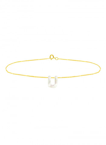 18 Karat Gold U Letter Mother Of Pearl Chain Bracelet