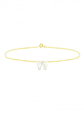 18 Karat Gold W Letter Mother Of Pearl Chain Bracelet