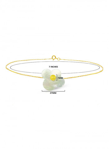18 Karat Solid Yellow Gold Mother Of Pearl With 7 mm Flower Shape Pearl Chain Bracelet
